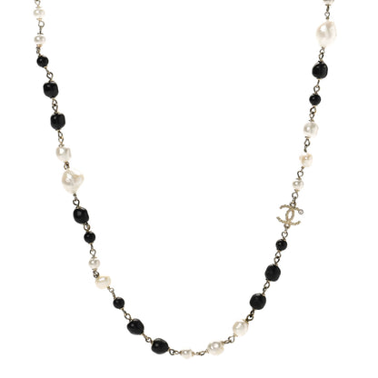 Chanel Pearl Beaded Crystal CC Long Necklace Gold Black White 1 of 6