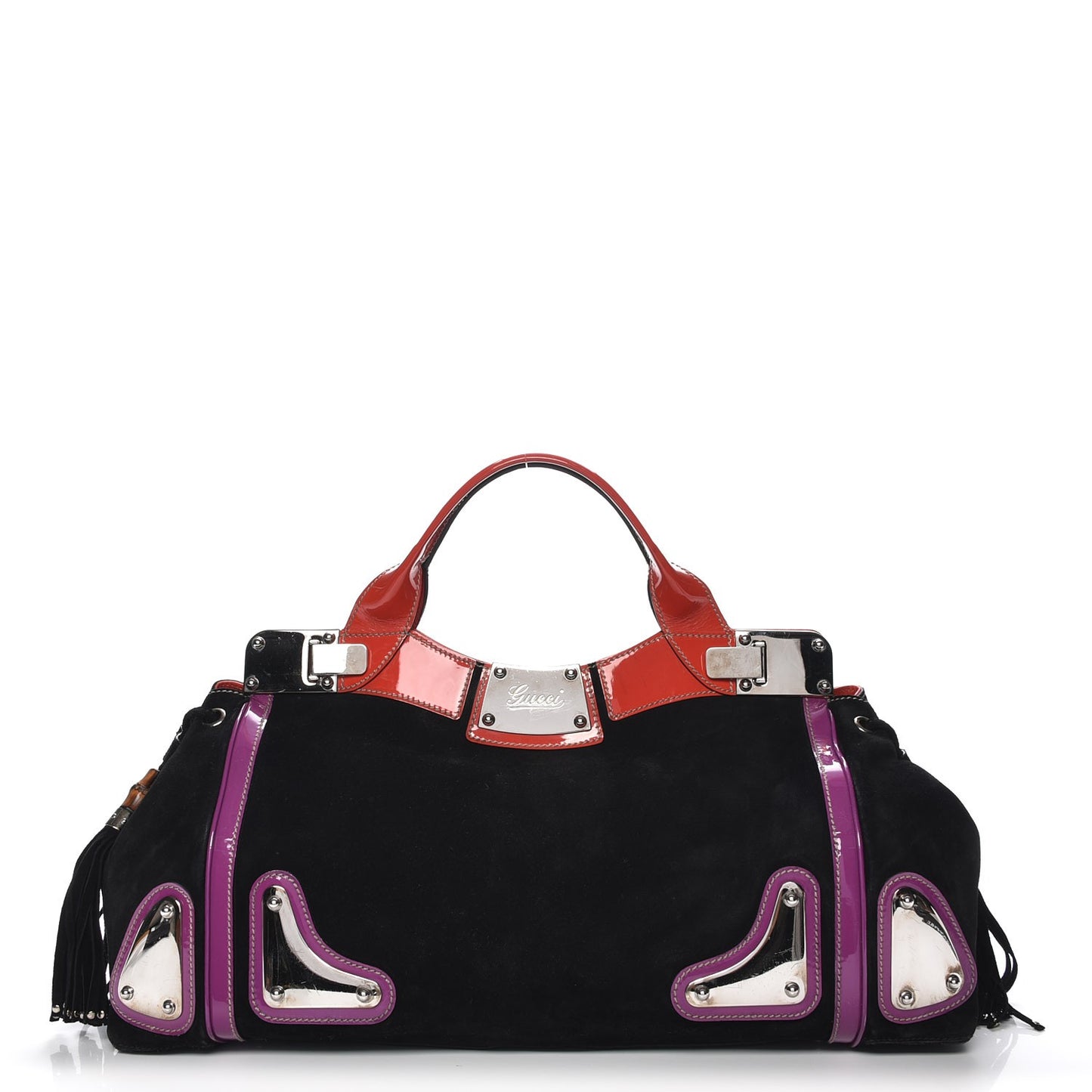 Suede Race Medium Top Handle Tote Black