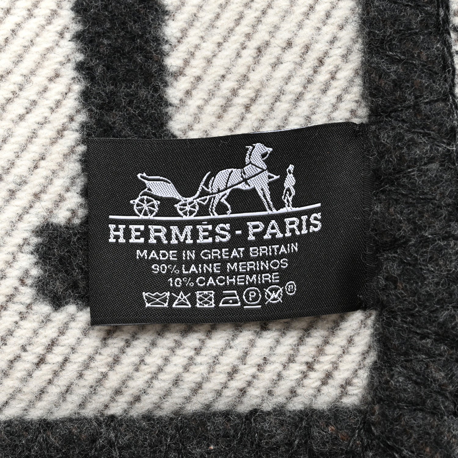 Hermes Wool Cashmere Avalon Signature Blanket Ecru Gris Fonce 3 of 3