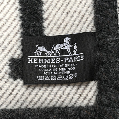 Hermes Wool Cashmere Avalon Signature Blanket Ecru Gris Fonce 3 of 3