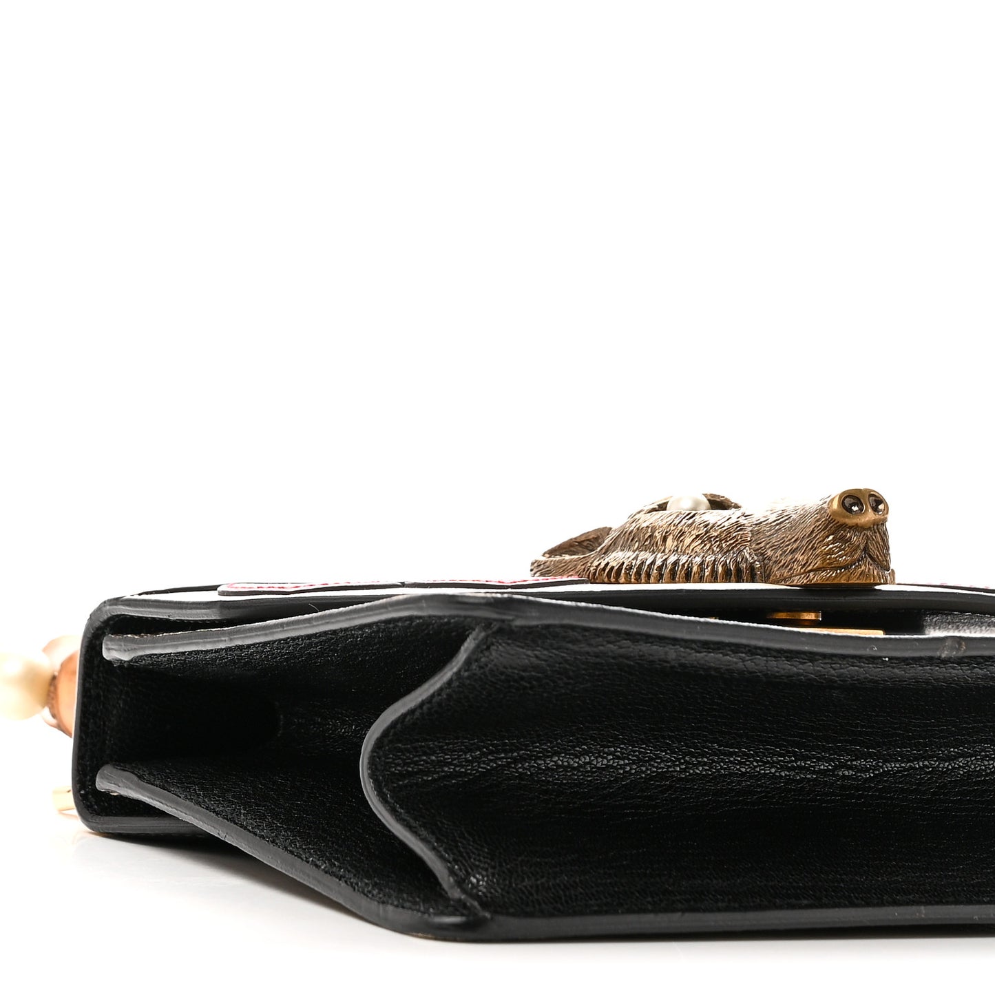 GG Supreme Monogram Goatskin Pearl Mini Fox Broche Bamboo Top Handle Bag Beige Ebony Black Hibiscus Red Mystic White