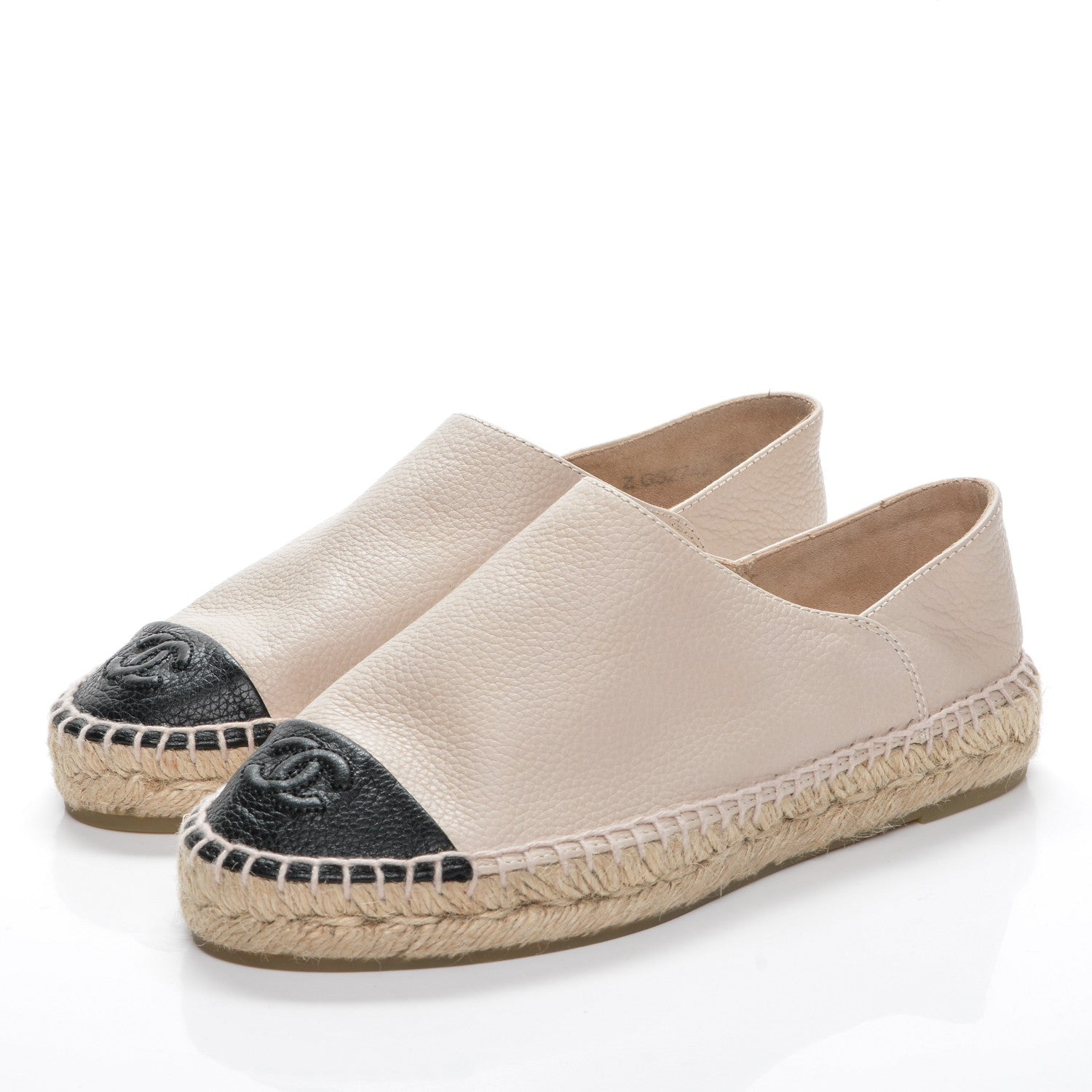 Chanel Grained Calfskin CC Espadrilles 35 Beige Black 3 of 7