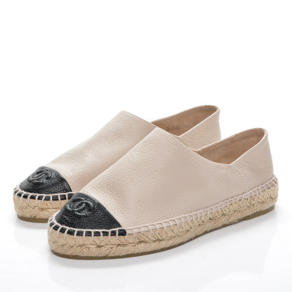 Chanel Grained Calfskin CC Espadrilles 35 Beige Black 3 of 7