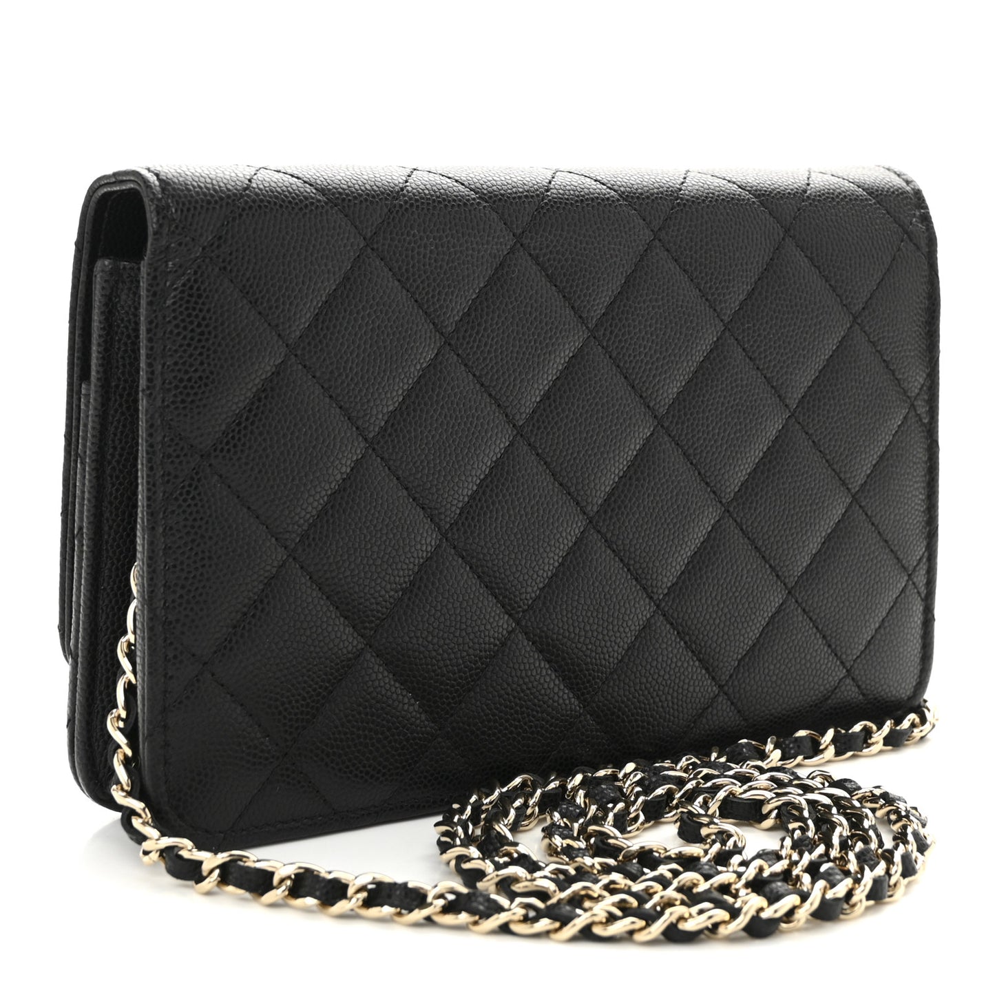 Caviar Quilted Crystal CC Wallet On Chain WOC Black