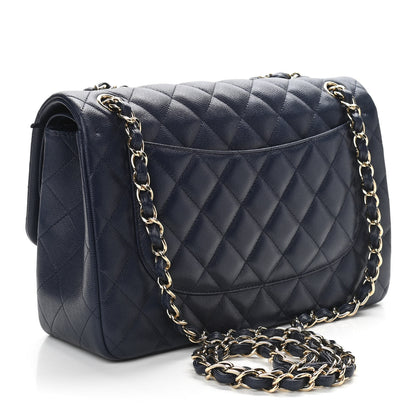 Chanel Caviar Quilted Jumbo Double Flap Navy Blue 3 of 10