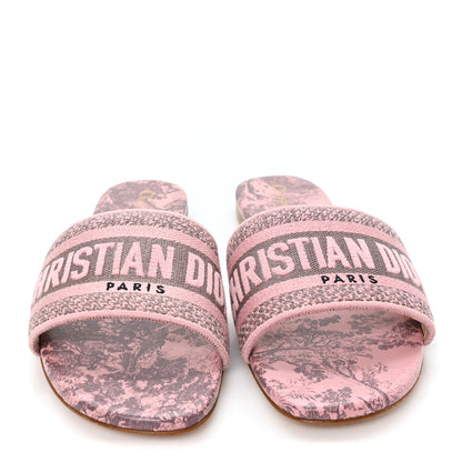 Christian Dior Canvas Toile De Jouy Embroidered Dway Flat Slide Sandals 37 Chateau Rose 3 of 10
