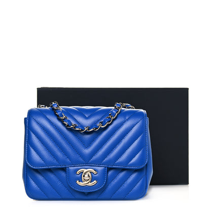 Chanel Caviar Chevron Quilted Mini Square Flap Blue 13 of 13
