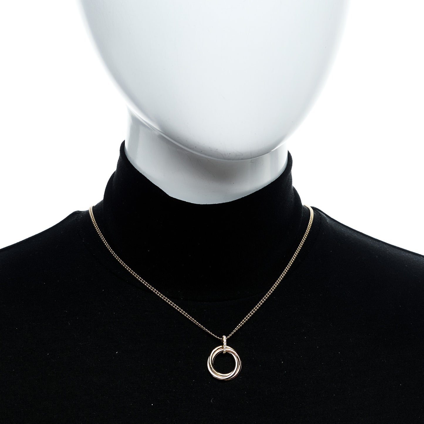 18K Pink Yellow White Gold Diamond Trinity Double Bead Chain Pendant Necklace