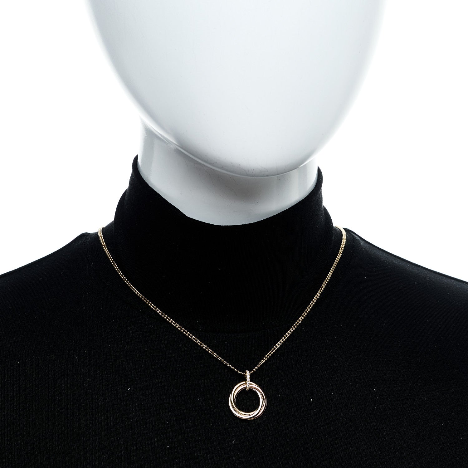 Cartier 18K Pink Yellow White Gold Diamond Trinity Double Bead Chain Pendant Necklace 2 of 7