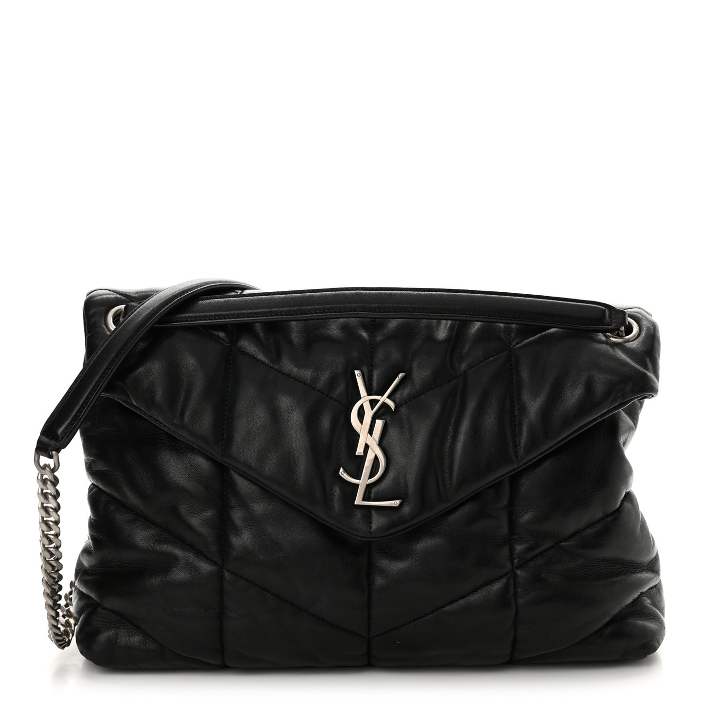 Lambskin Quilted Medium Loulou Puffer Monogram Chain Satchel Black