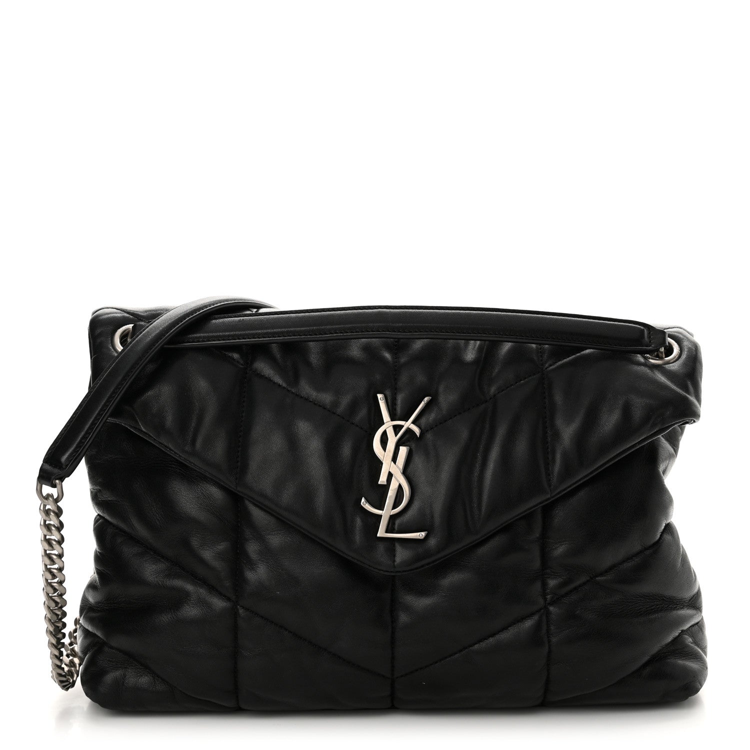 Saint Laurent Lambskin Quilted Medium Loulou Puffer Monogram Chain Satchel Black 1 of 13
