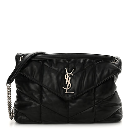 Saint Laurent Lambskin Quilted Medium Loulou Puffer Monogram Chain Satchel Black 1 of 13