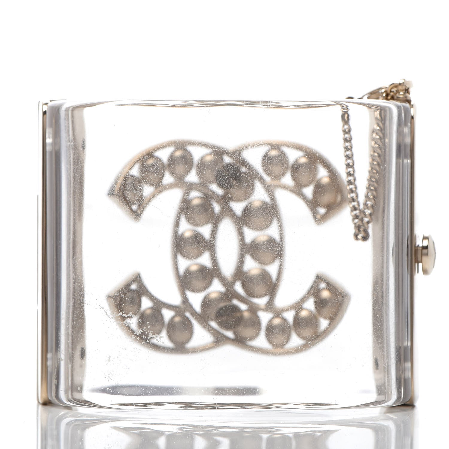 Chanel Lucite Pearl CC Cuff Light Gold 3 of 5