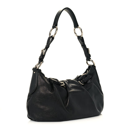 Prada Soft Calfskin Pleated Hobo Black 2 of 12