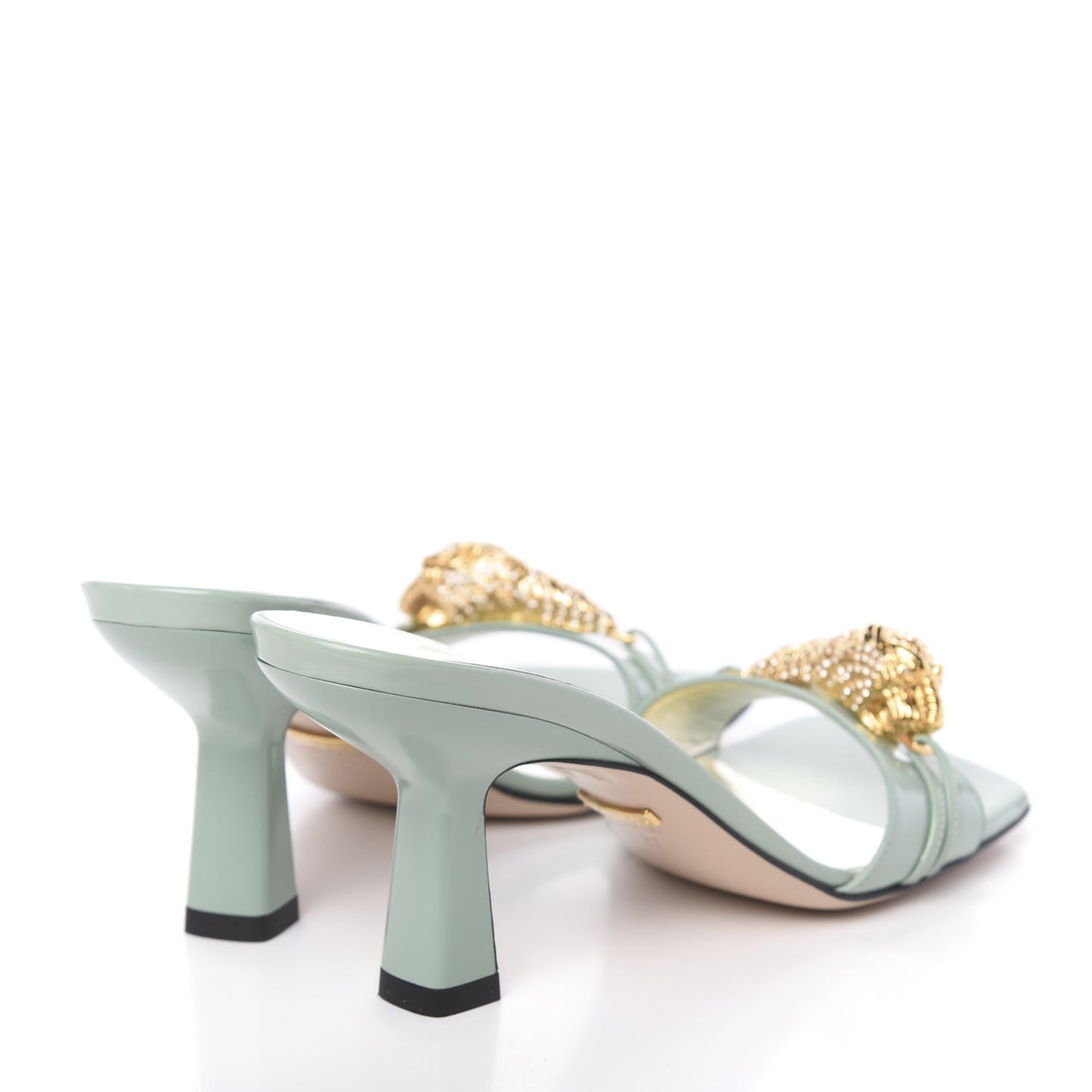 Nappa Dora Tiger Head Mid Heel Slide Sandals 37 Aqua Green