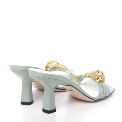 Gucci Nappa Dora Tiger Head Mid Heel Slide Sandals 37 Aqua Green 4 of 10