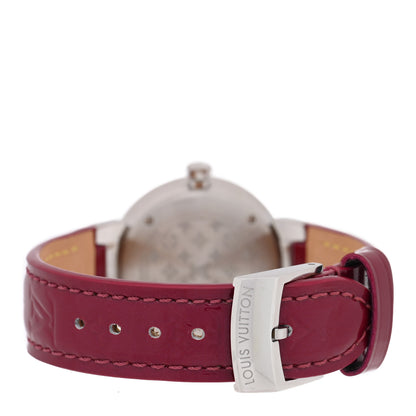 Louis Vuitton Stainless Steel Vernis Diamond 28mm Tambour Slim Quartz Watch Red 3 of 5