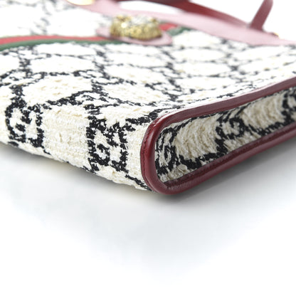 Gucci Tweed GG Monogram Large Rajah Chain Tote White Black Romantic Cherry 7 of 10