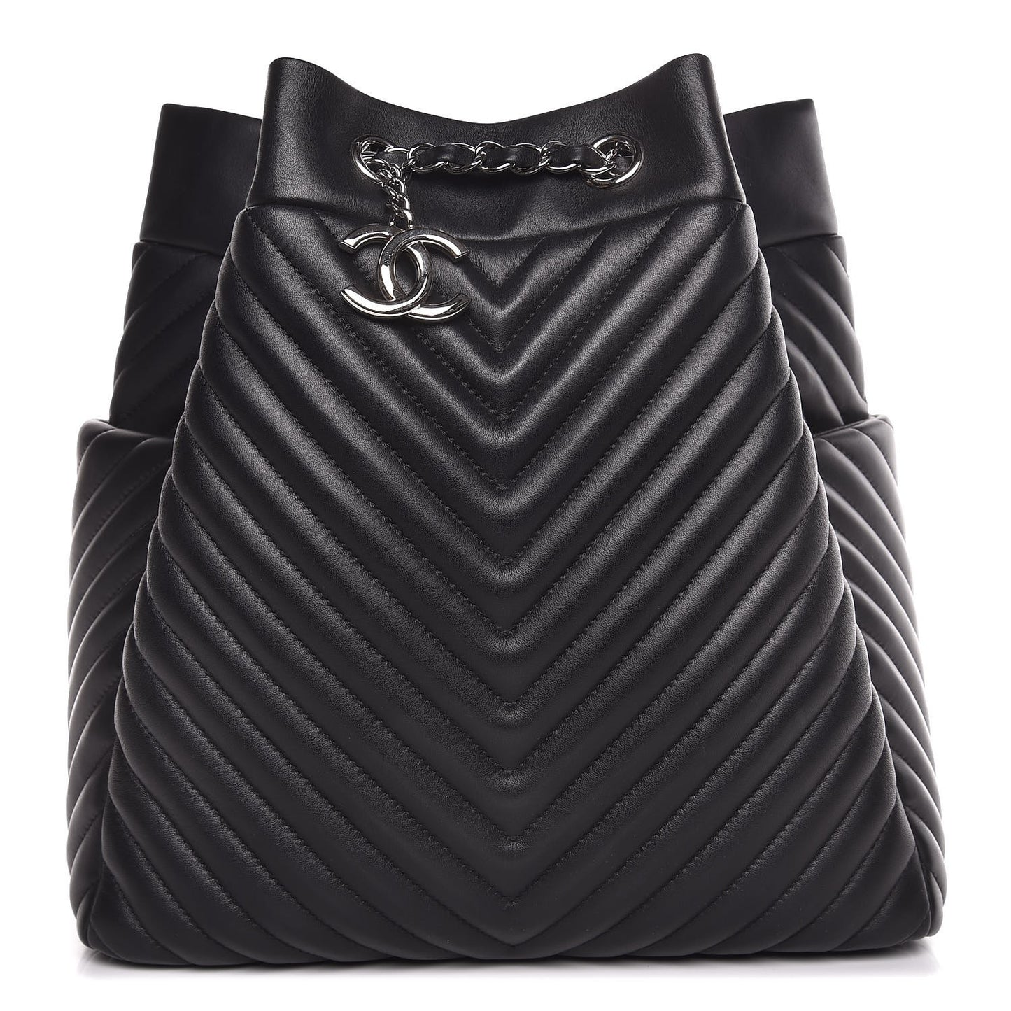 Calfskin Chevron Large Urban Spirit Drawstring Bag Black