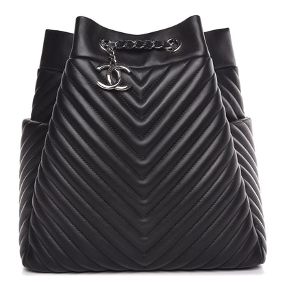 Chanel Calfskin Chevron Large Urban Spirit Drawstring Bag Black 1 of 8