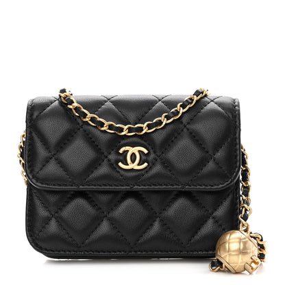 Chanel Lambskin Quilted Pearl Crush Clutch With Chain Black 1 of 12