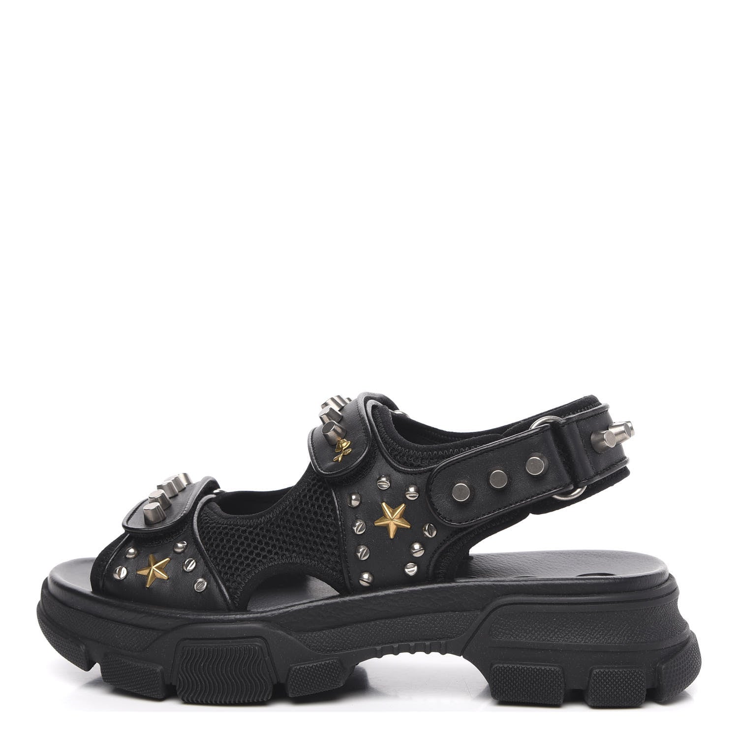 Gucci Nappa Mesh Studded Mens Aguru Sandals 8 Black 1 of 8