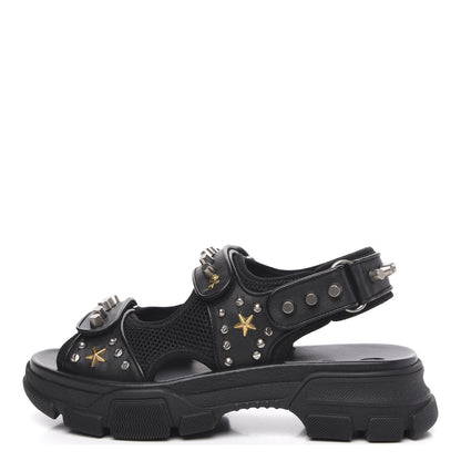 Gucci Nappa Mesh Studded Mens Aguru Sandals 8 Black 1 of 8