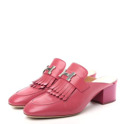 Hermes Goatskin Tuileries Mules 37.5 Rouge Azalee 3 of 9
