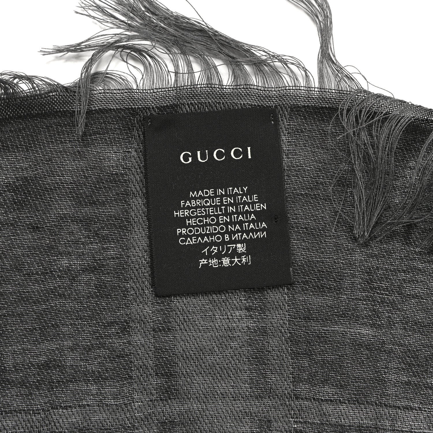 Gucci Wool Silk GG Monogram Diamante Plaid Surviee Shawl Graphite Black 3 of 3