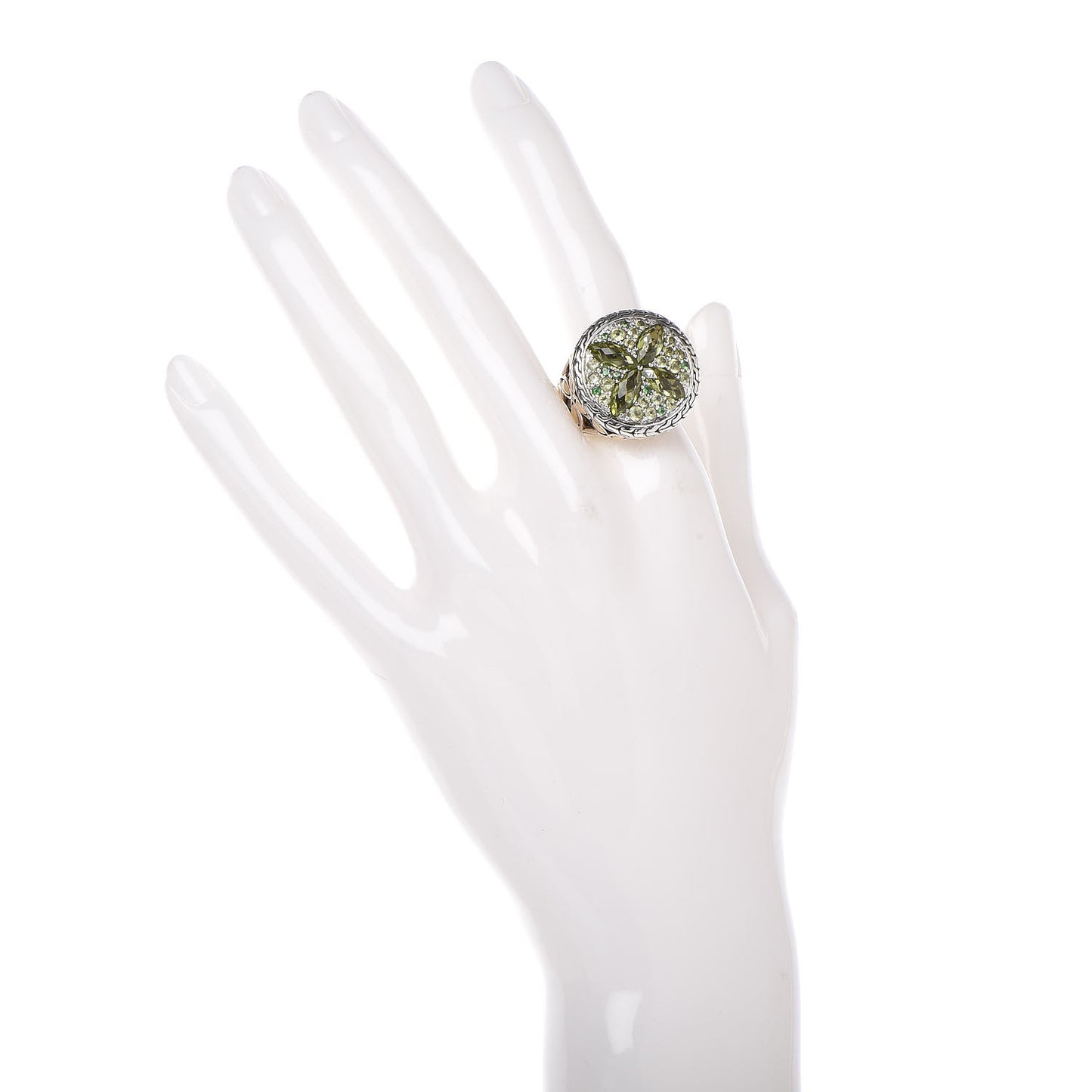 Sterling Silver 18K Yellow Gold Peridot Tsavorite Batu Kawung Ring 54 7