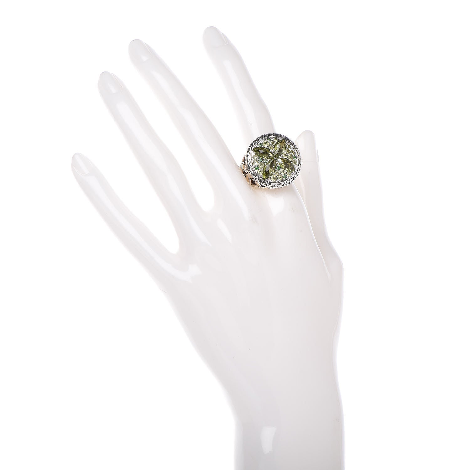 John Hardy Sterling Silver 18K Yellow Gold Peridot Tsavorite Batu Kawung Ring 54 7 2 of 6