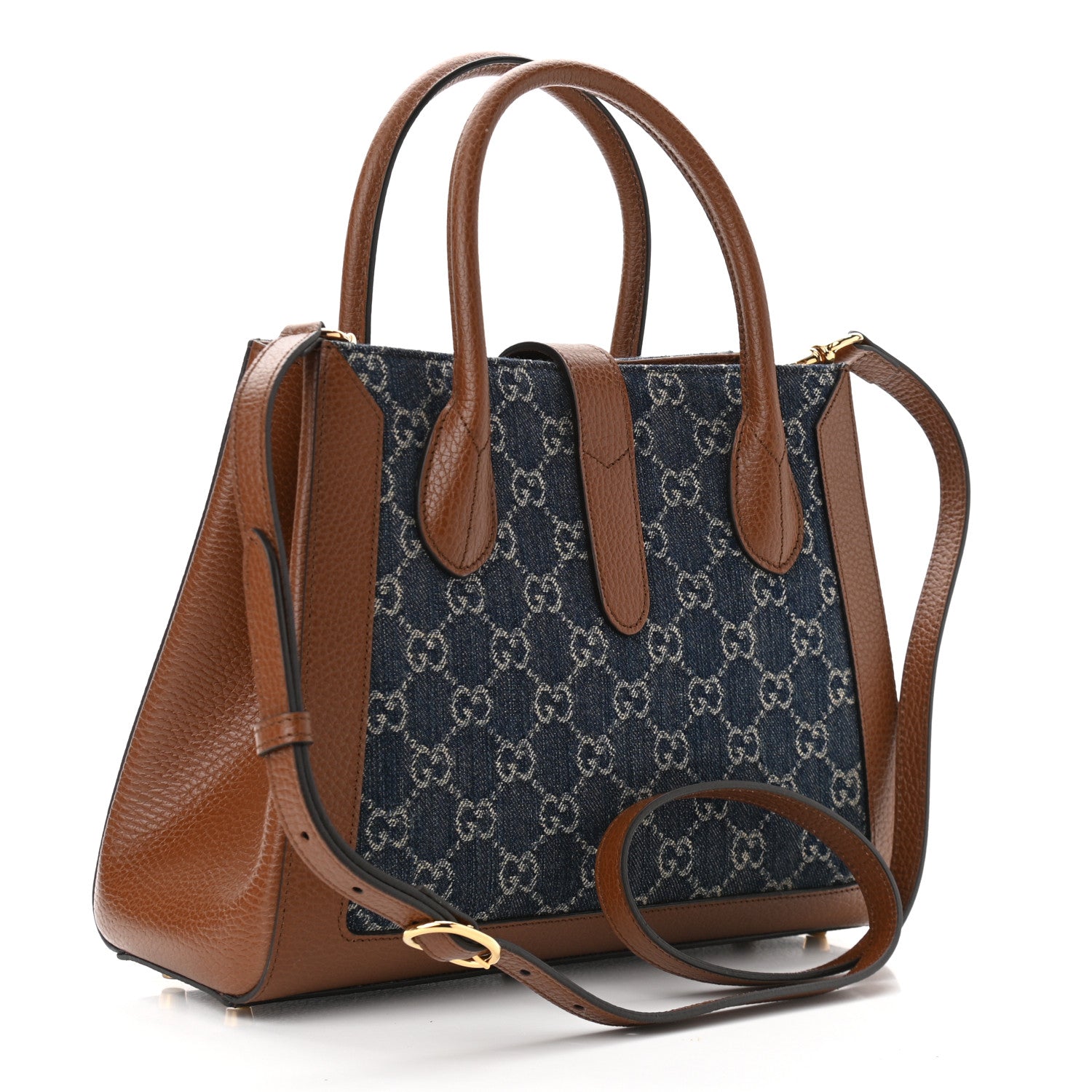 Gucci New Denim GG Monogram Dollar Calfskin Medium Jackie 1961 Tote Blue Tea Cuir Epilog 3 of 10