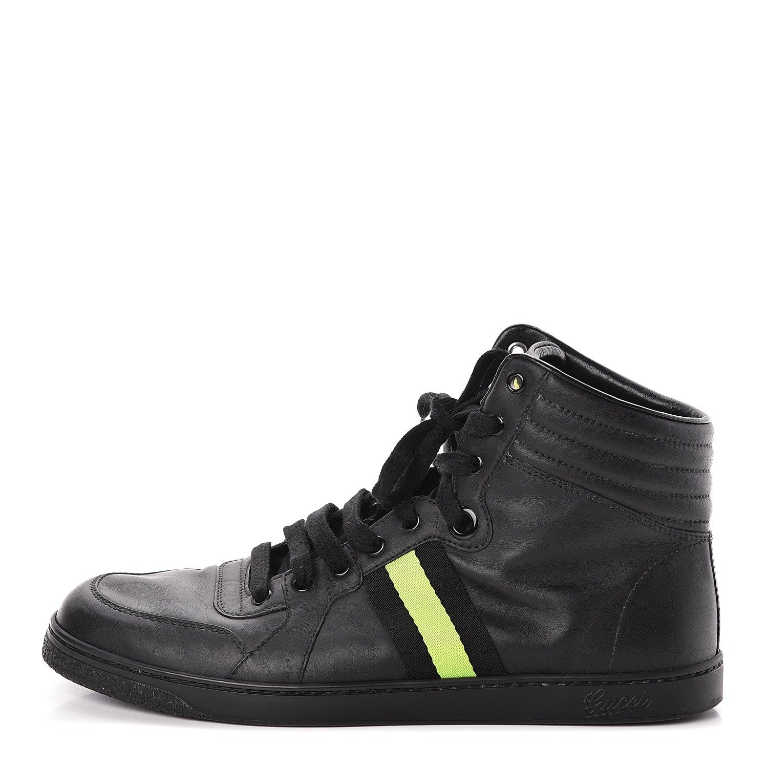Gucci Calfskin GG Viaggio High-Top Sneakers 10.5 Black Green Fluo 1 of 20