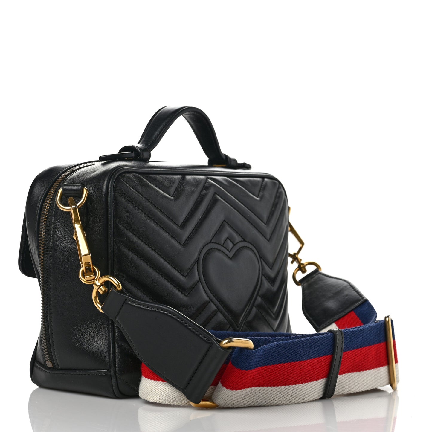 Calfskin Matelasse Sylvie Web Small GG Marmont Top Handle Shoulder Bag Black