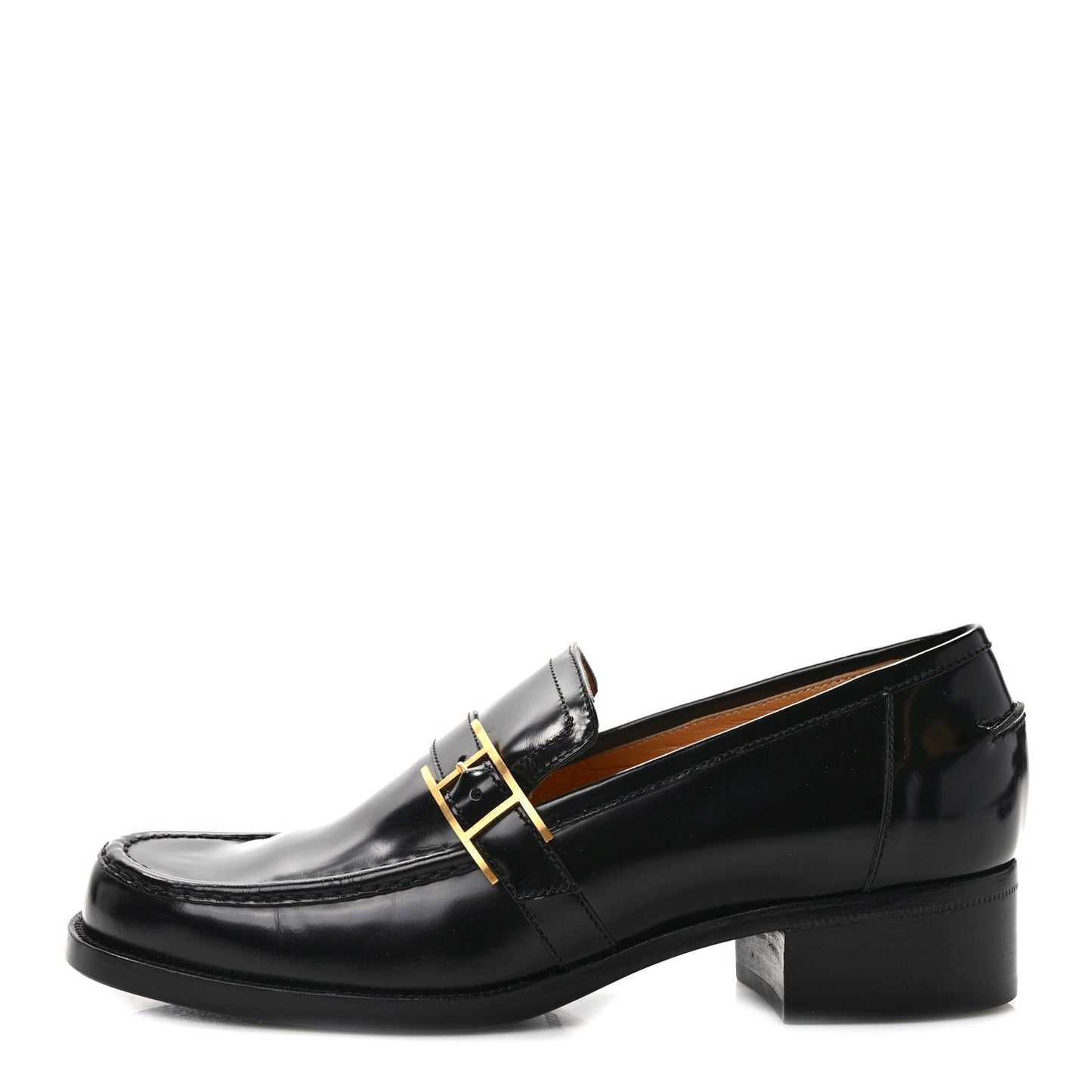 Glazed Calfskin Womens Monterey Loafers 36.5 Black