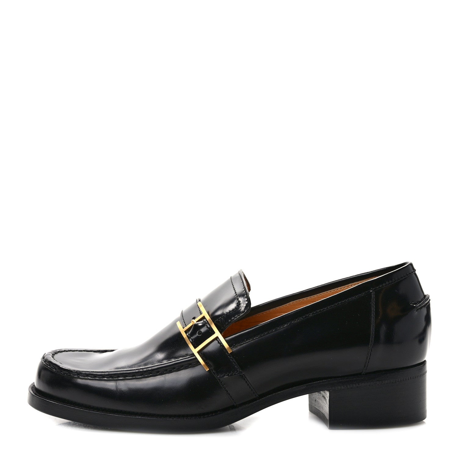 Hermes Glazed Calfskin Womens Monterey Loafers 36.5 Black 1 of 9