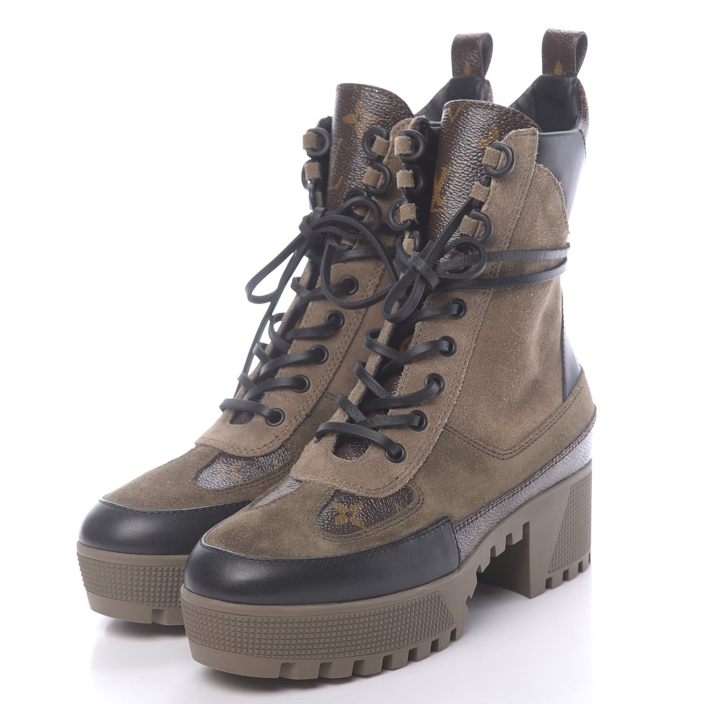 Suede Calfskin Monogram Laureate Platform Desert Boots 36 Taupe