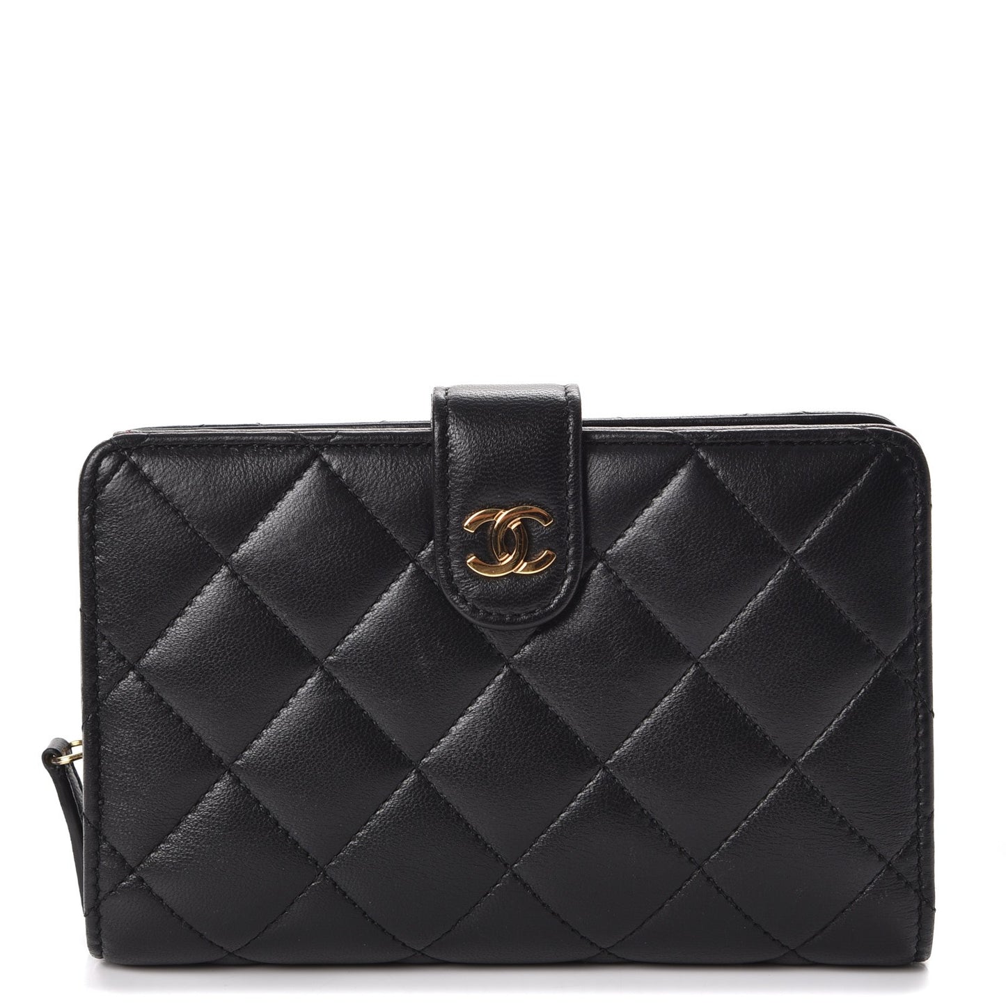 Lambskin Quilted Zipped Pocket Wallet Black
