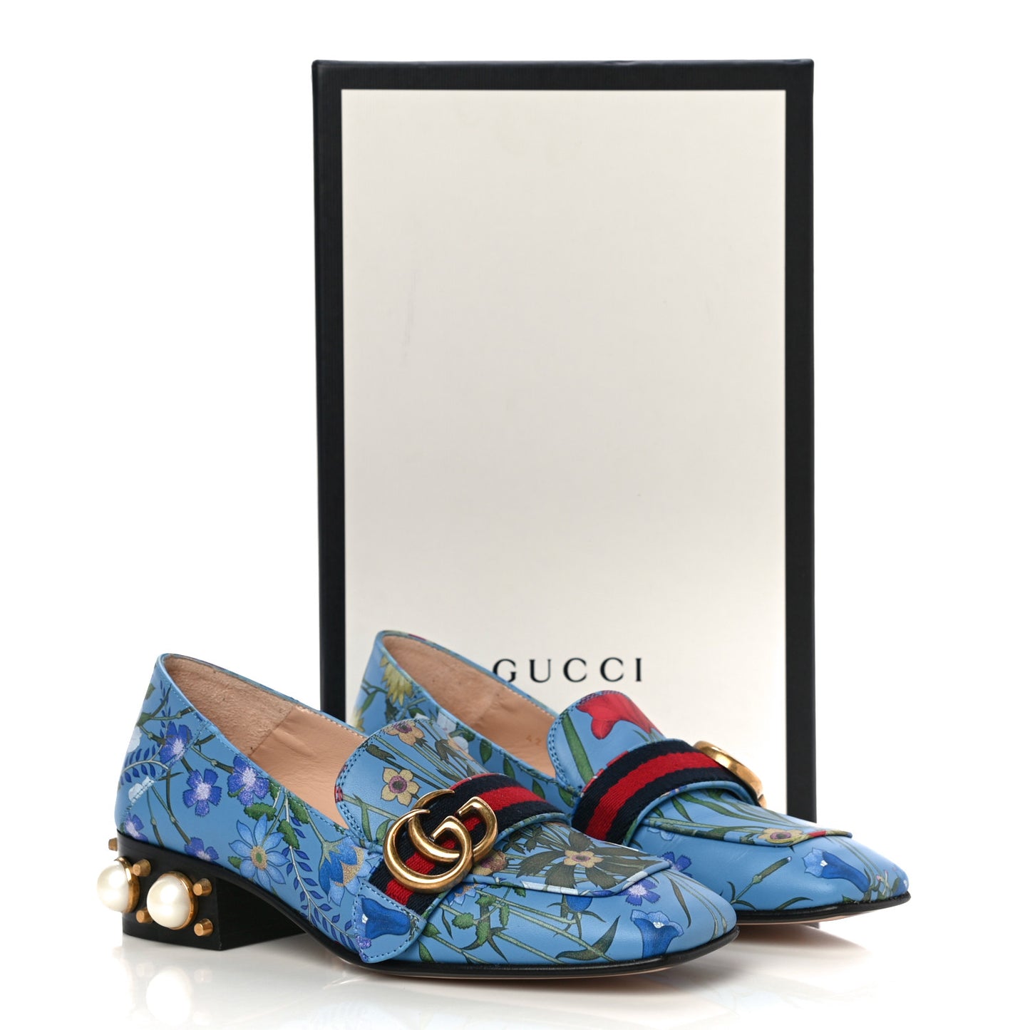 Apollo Calfskin Web Pearl New Flora Peyton 35mm Loafer Pumps 35.5 Azure
