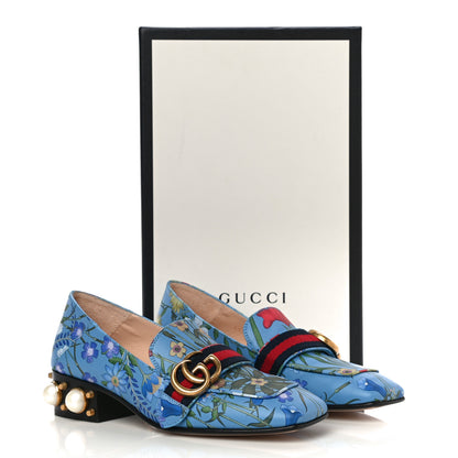 Gucci Apollo Calfskin Web Pearl New Flora Peyton 35mm Loafer Pumps 35.5 Azure 18 of 18