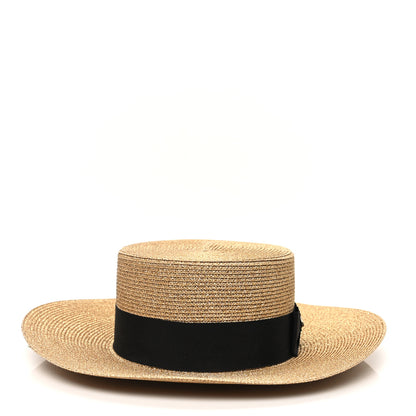 Gucci Glittered Straw Grosgrain Wide Brim Hat M Gold Black 5 of 9