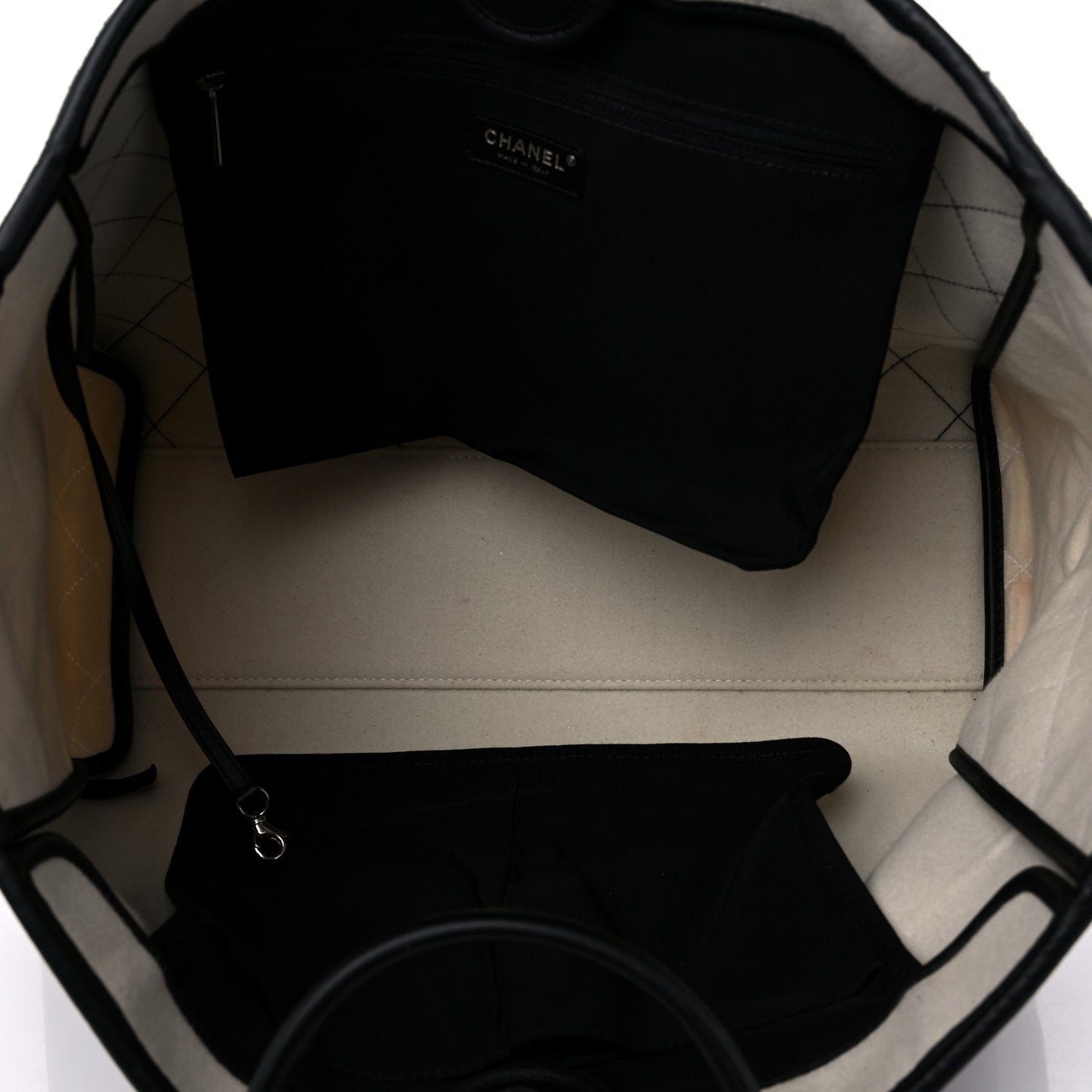 Wool Felt Calfskin Large Deauville Tote Black White