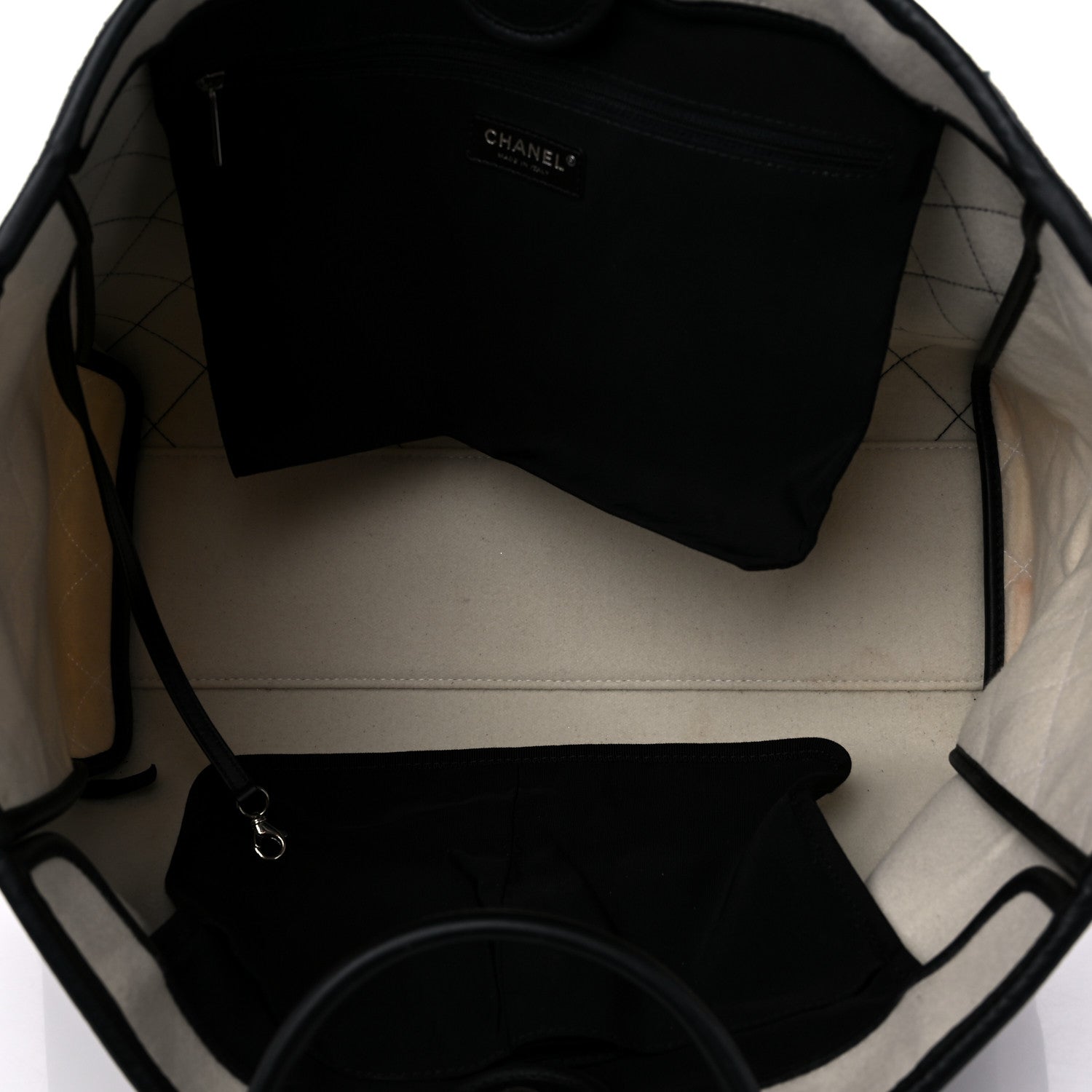 Chanel Wool Felt Calfskin Large Deauville Tote Black White 4 of 14