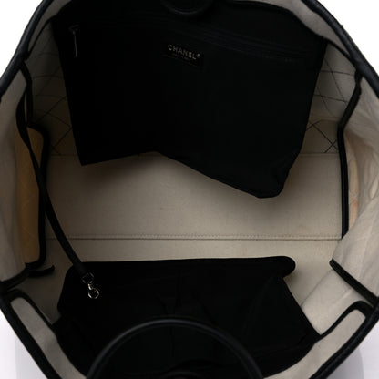 Chanel Wool Felt Calfskin Large Deauville Tote Black White 4 of 14