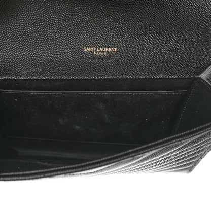 Saint Laurent Grain De Poudre Matelasse Chevron Monogram Envelope Clutch Black 8 of 9