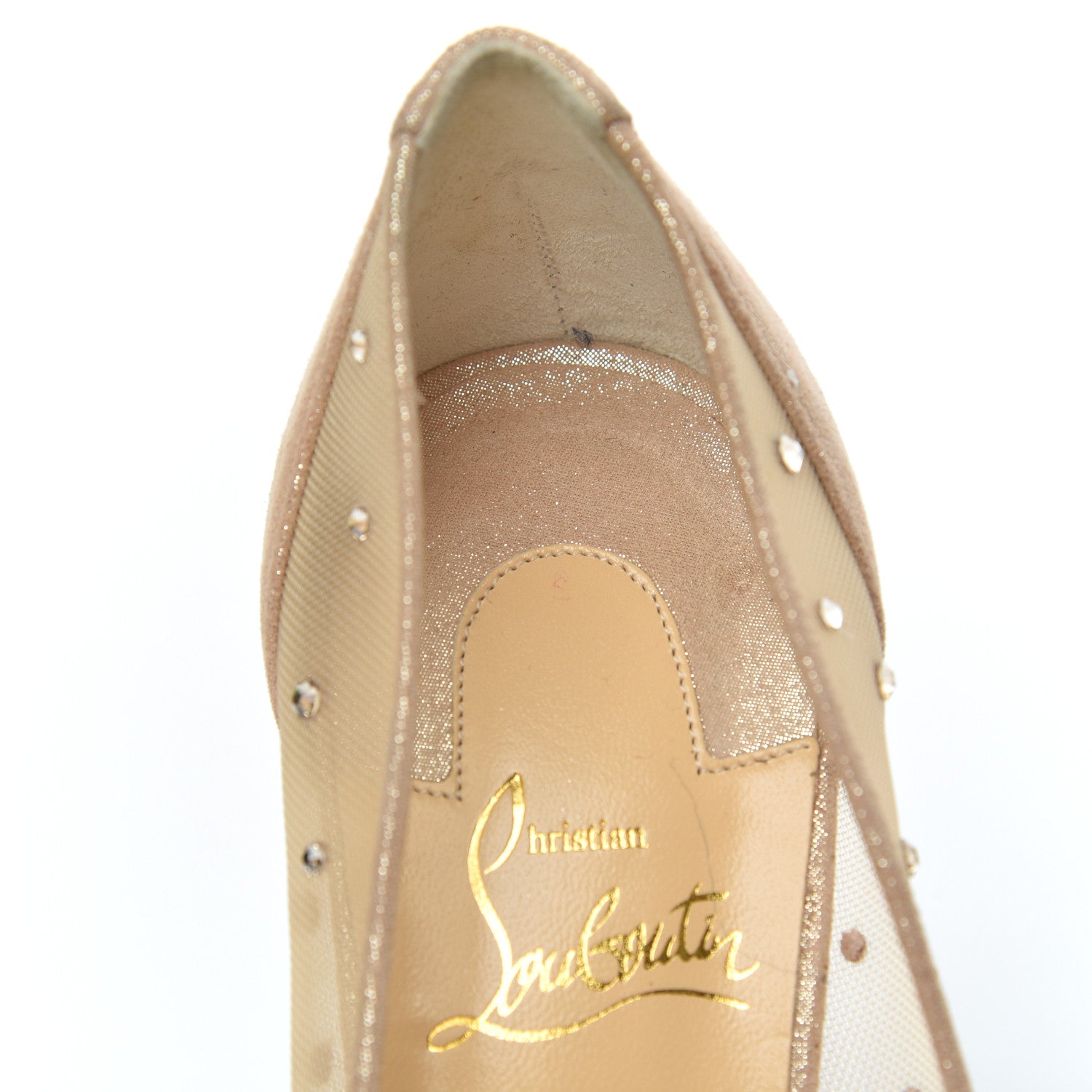 Christian Louboutin Suede Silk Crystal Strass Follies 100 Pumps 38 Light Silk 8 of 15