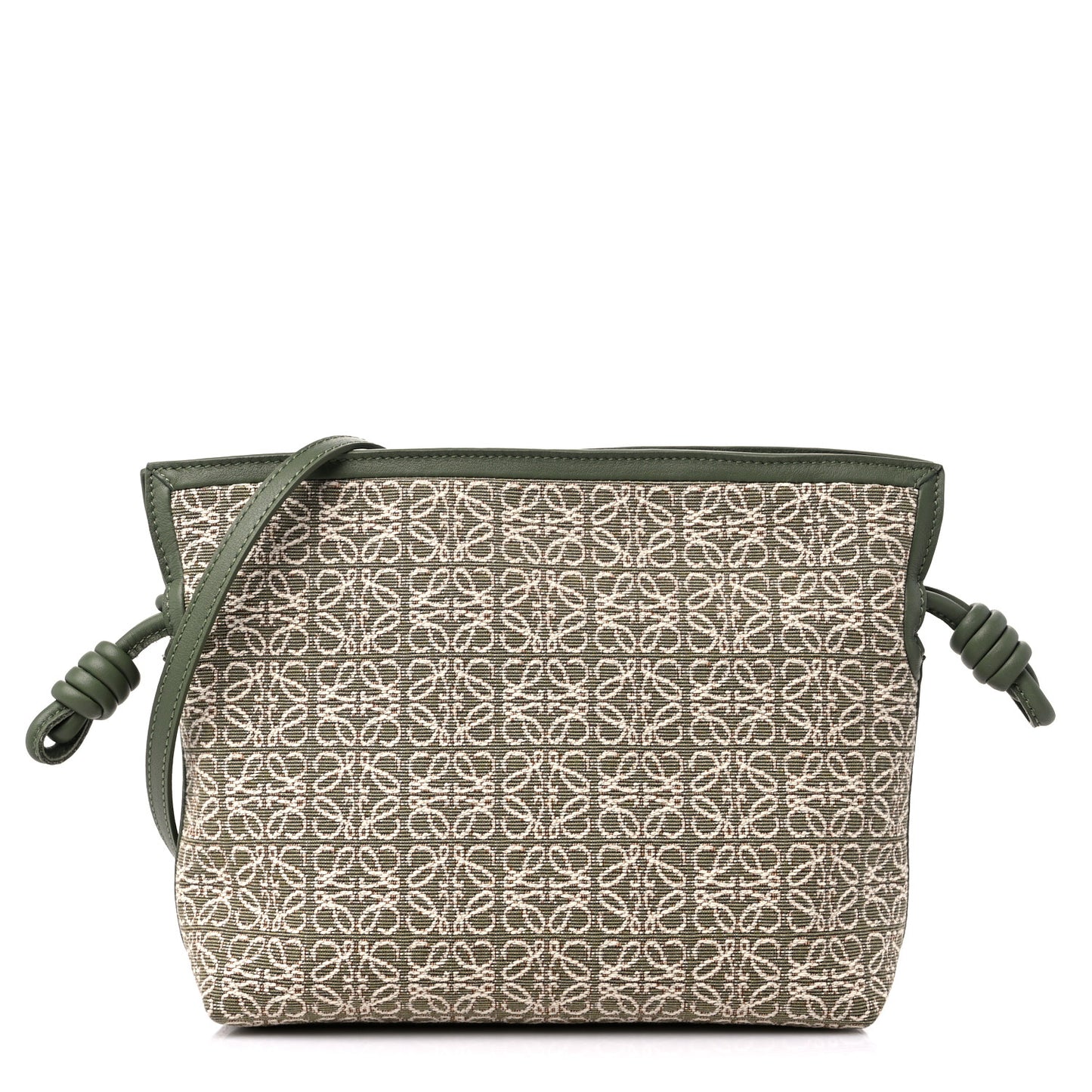 Jacquard Anagram Calfskin Mini Flamenco Knot Clutch Avocado Green