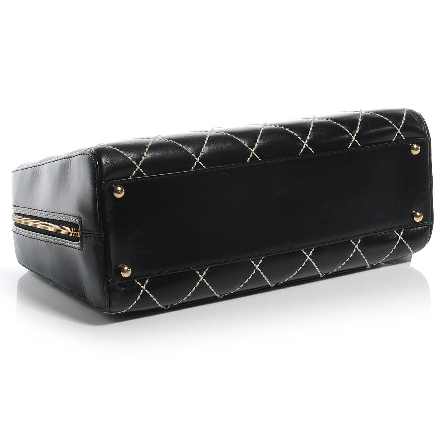 Leather Diamond Stitch Surpique Handbag Black