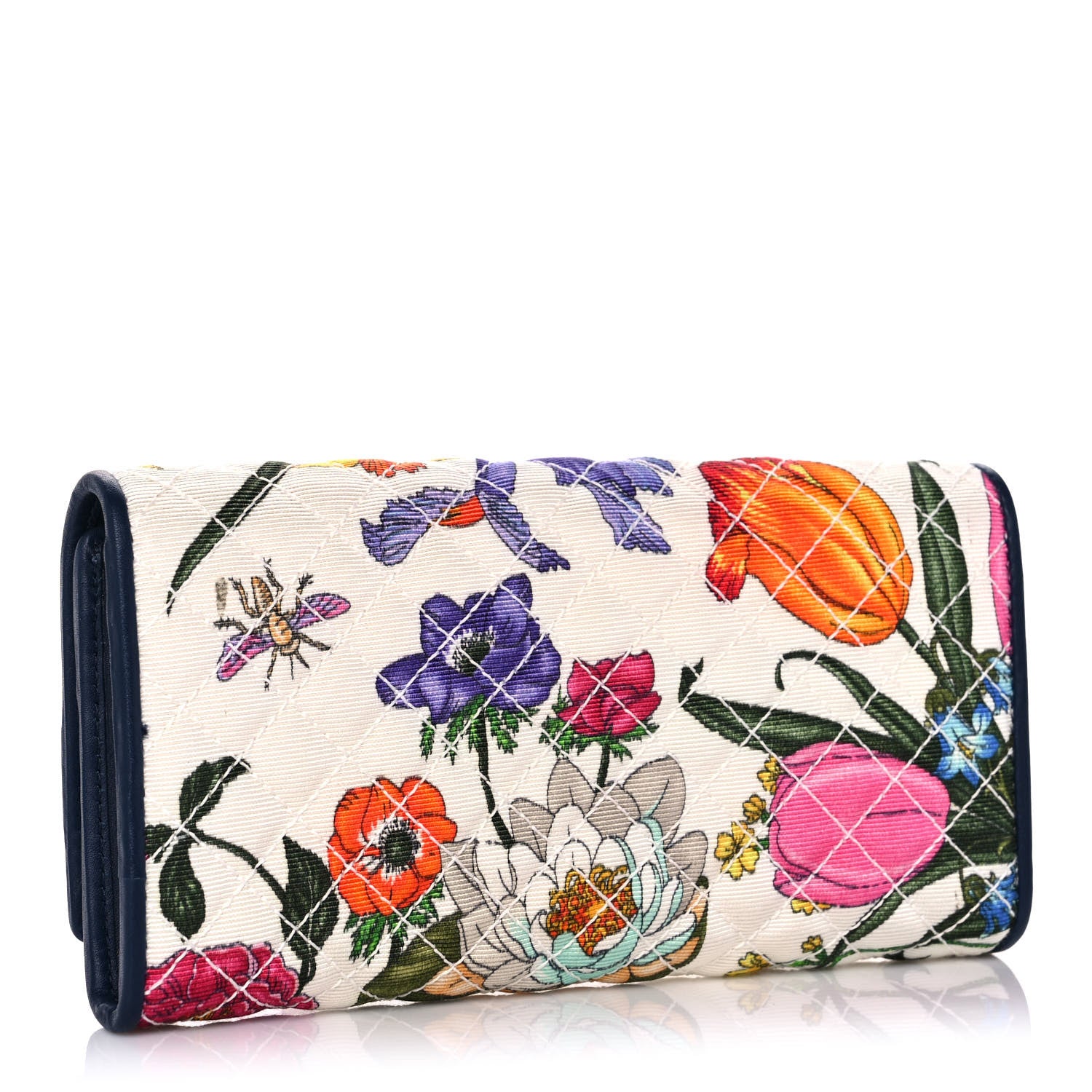 Gucci Canvas Flora Floral Trapuntata Zumi Continental Wallet Great White Multicolor Blue Agata 3 of 12