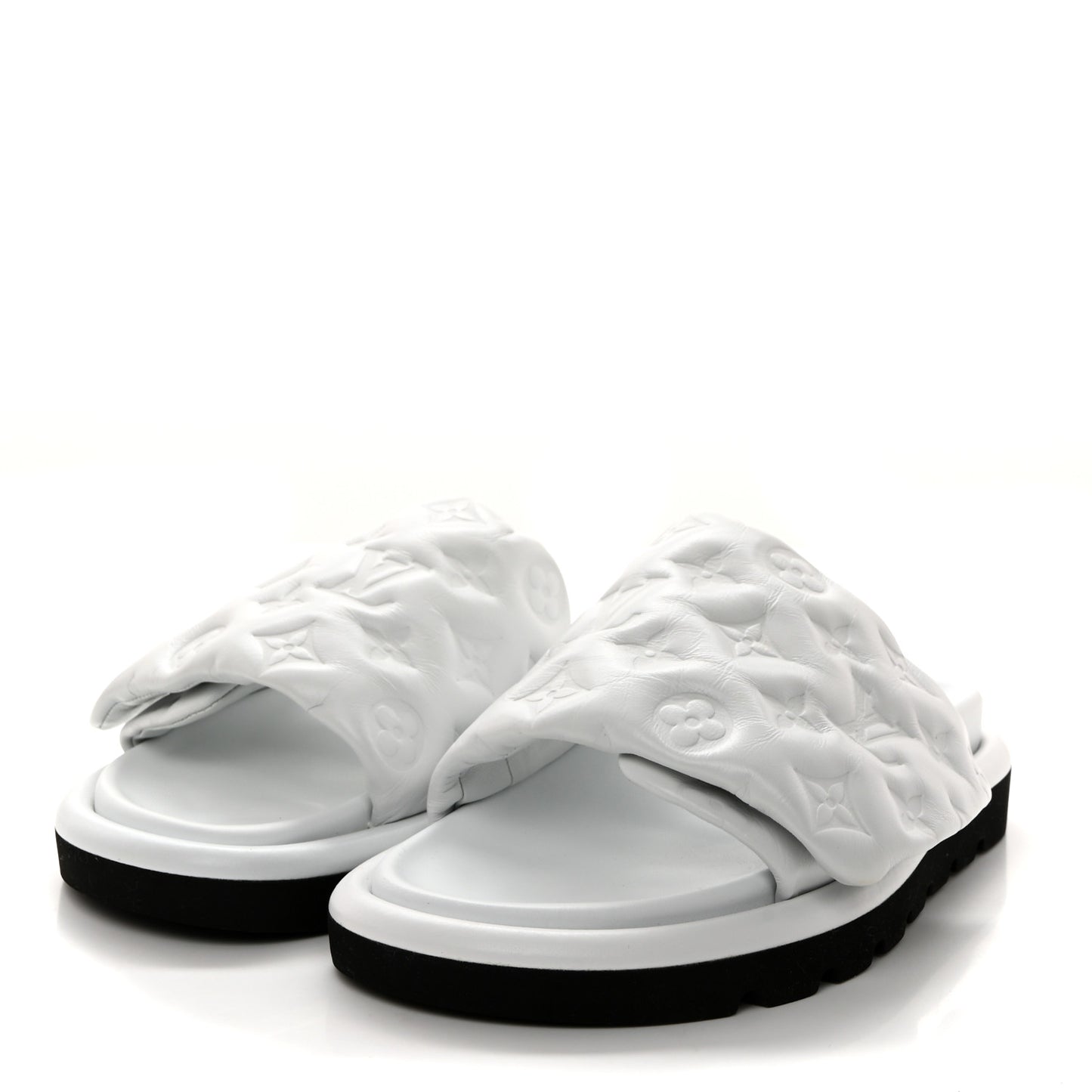 Lambskin Embossed Monogram Pool Pillow Flat Comfort Mule 37 White